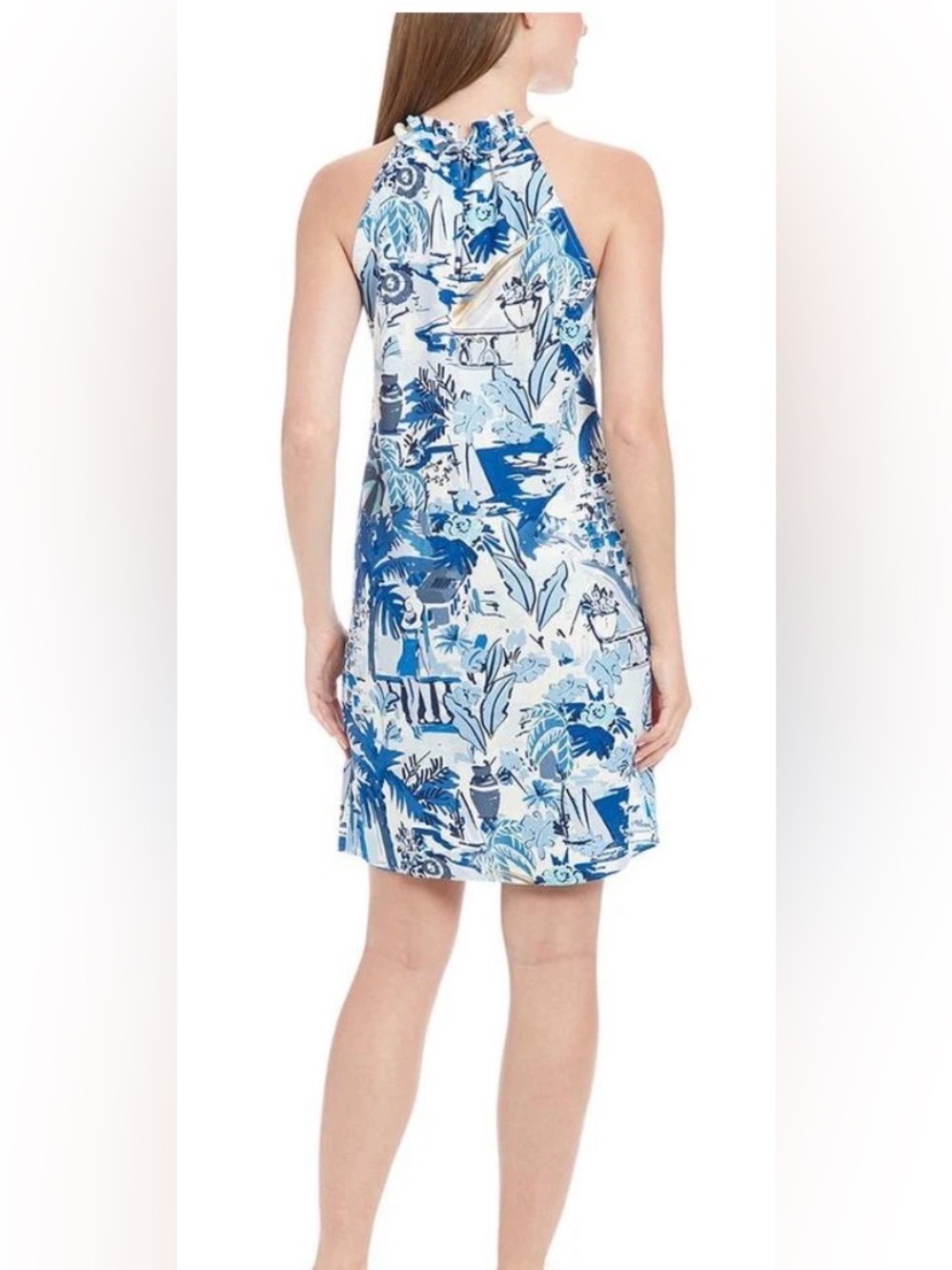 NWOT London Times Linen-Blend Halter A-Line Dress in a Coastal Print - Picture 2 of 8